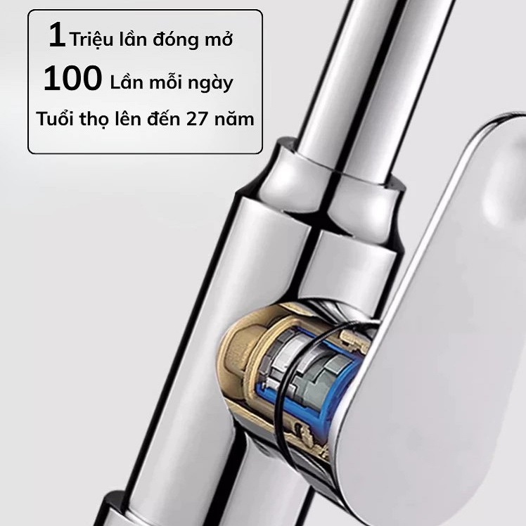 Vòi rửa bát dây rút nóng lạnh Kazonax VB8155