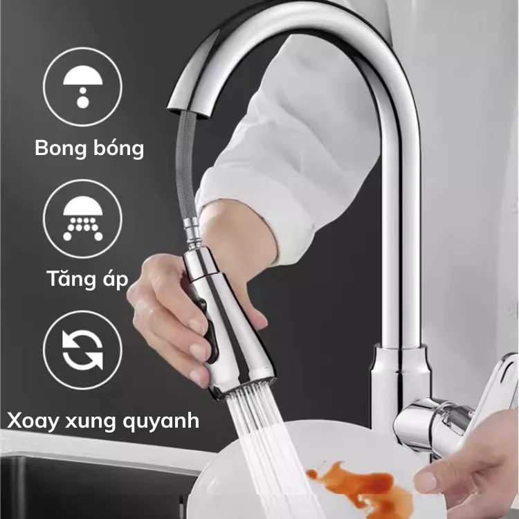 Vòi rửa bát dây rút nóng lạnh Kazonax VB8155