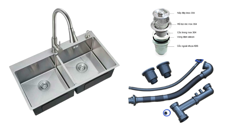 Chậu rửa bát 2 hố cân 8245