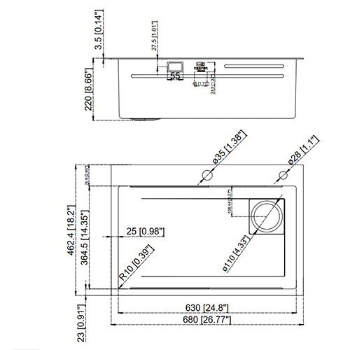 Chậu rửa bát 1 hố Kazonax 6846